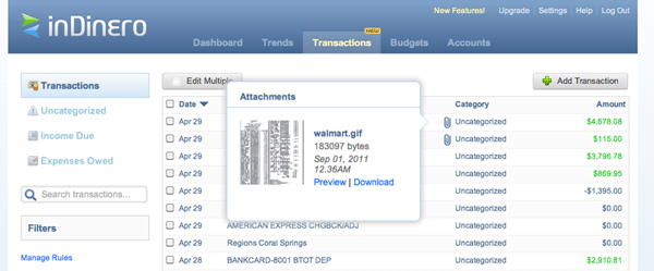 indinero receipt tracking